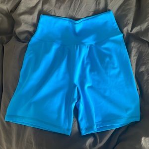 Bright blue workout shorts